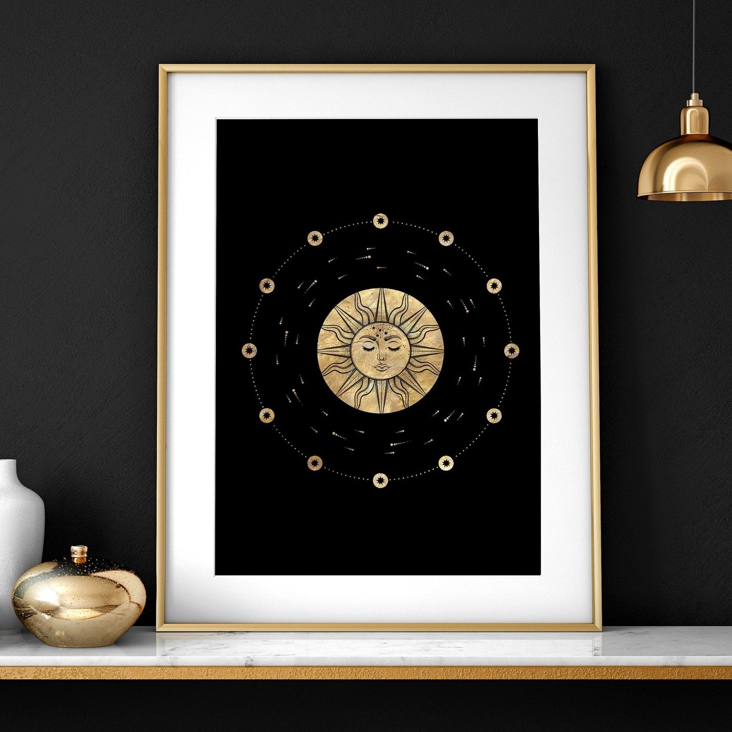 Sun and moon drawing  | set of 3 framed wall art