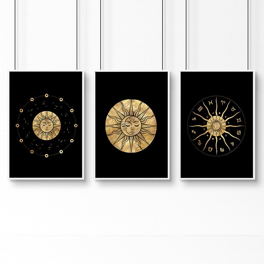 Sun and moon drawing  | set of 3 framed wall art